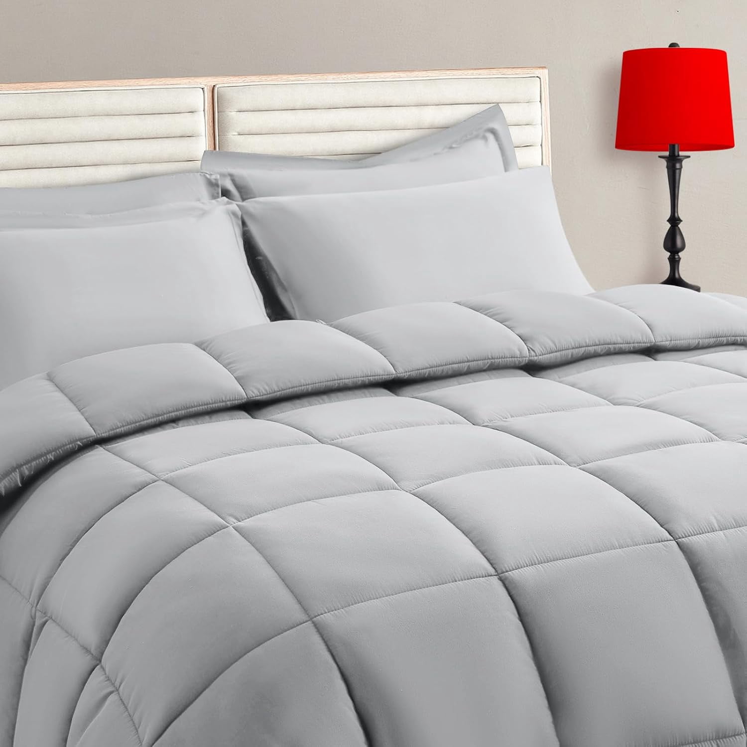 7-Piece Queen Black Quilted Reversible Comforter Set, Warm Fluffy Soft ...