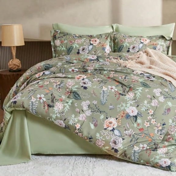 7 Piece Queen Comforter Set Sage Green Butterfly Floral Comforter Set with Flowers Leaves Pattern Soft Microfiber Complete Bedding Set for All Season Sage Green Queen