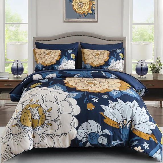 7-Piece Queen Floral Bedding Set, Black & Blush Pink Botanical Boho Farmhouse Soft Microfiber All Season Bed In Bag With Sheets