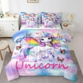 thumbnail image 1 of 7 Piece Rainbow Unicorn Bed in a Bag Queen Size Cute Cartoon Unicorn Bedding Sets Blue Purple Gradient Comforter Set with Sheets Colorful Butterfly Print Bed Set Kawaii Unicorn Decor Sheets, 1 of 5