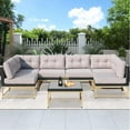 7 Piece Rattan Sectional Sofa Set, Outdoor Conversation Set, All