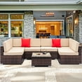 7 Piece Rattan Sectional Sofa Set, Outdoor Conversation Set, All