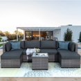 7 Piece Rattan Sectional Sofa Set, Outdoor Conversation Set, AllWeather Wicker Sectional