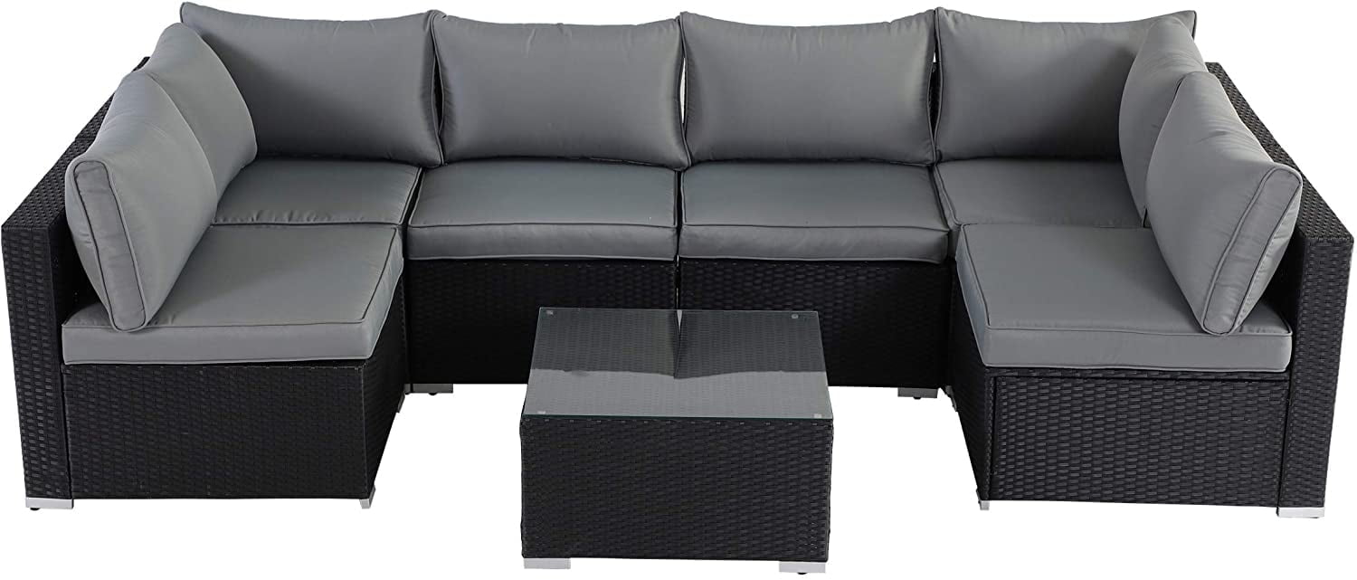 7 Piece Rattan Sectional Sofa Set, Outdoor Conversation Set,AllWeather