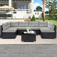 thumbnail image 1 of 7 Piece Rattan Sectional Sofa Set, Outdoor Conversation Set, All-Weather Wicker Sectional Seating Group with Cushions & Coffee Table, Morden Furniture Couch Set for Patio Deck Garden Pool, 1 of 10