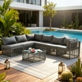 thumbnail image 1 of 7 Piece Rattan Sectional Sofa Set, Outdoor Conversation Set, All-Weather Wicker Sectional Seating Group with Cushions & Coffee Table, Morden Furniture Couch Set for Patio Deck Garden Pool, 1 of 8