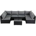 thumbnail image 1 of 7 Piece Rattan Sectional Sofa Set, Outdoor Conversation Set,All-Weather Wicker Sectional Seating Group with Cushions & Coffee Table,Morden Furniture Couch Set for Patio, Garden＆Poolside, Black, 1 of 14