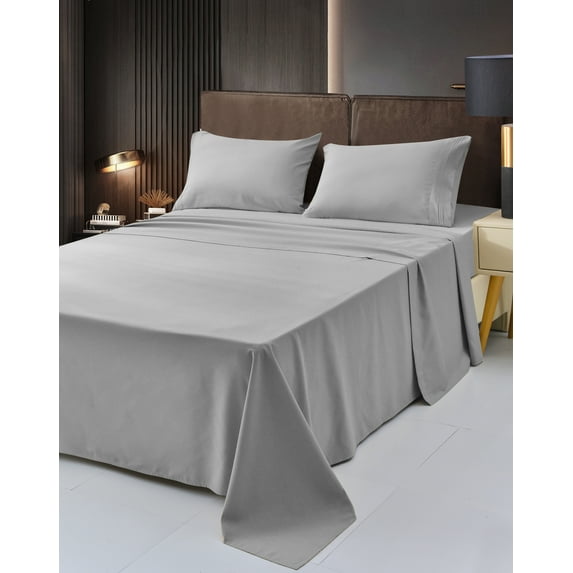7 Piece Rayon Made From Bamboo Sheet Set by OKAO, Split Silver Sheets- Silky Soft- Wrinkle Free-Deep Pockets-Softer and Stronger Than Cotton - 2 Fitted Sheet, 1 Flat, 4 Pillowcases Split King, Silver