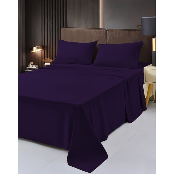 7 Piece Rayon Made From Bamboo Sheet Set by OKAO - Silky Soft- Wrinkle Free- Deep Pockets- Softer and Stronger Than Cotton - 2 Fitted Sheet, 1 Flat, 4 Pillowcases Split King, Purple