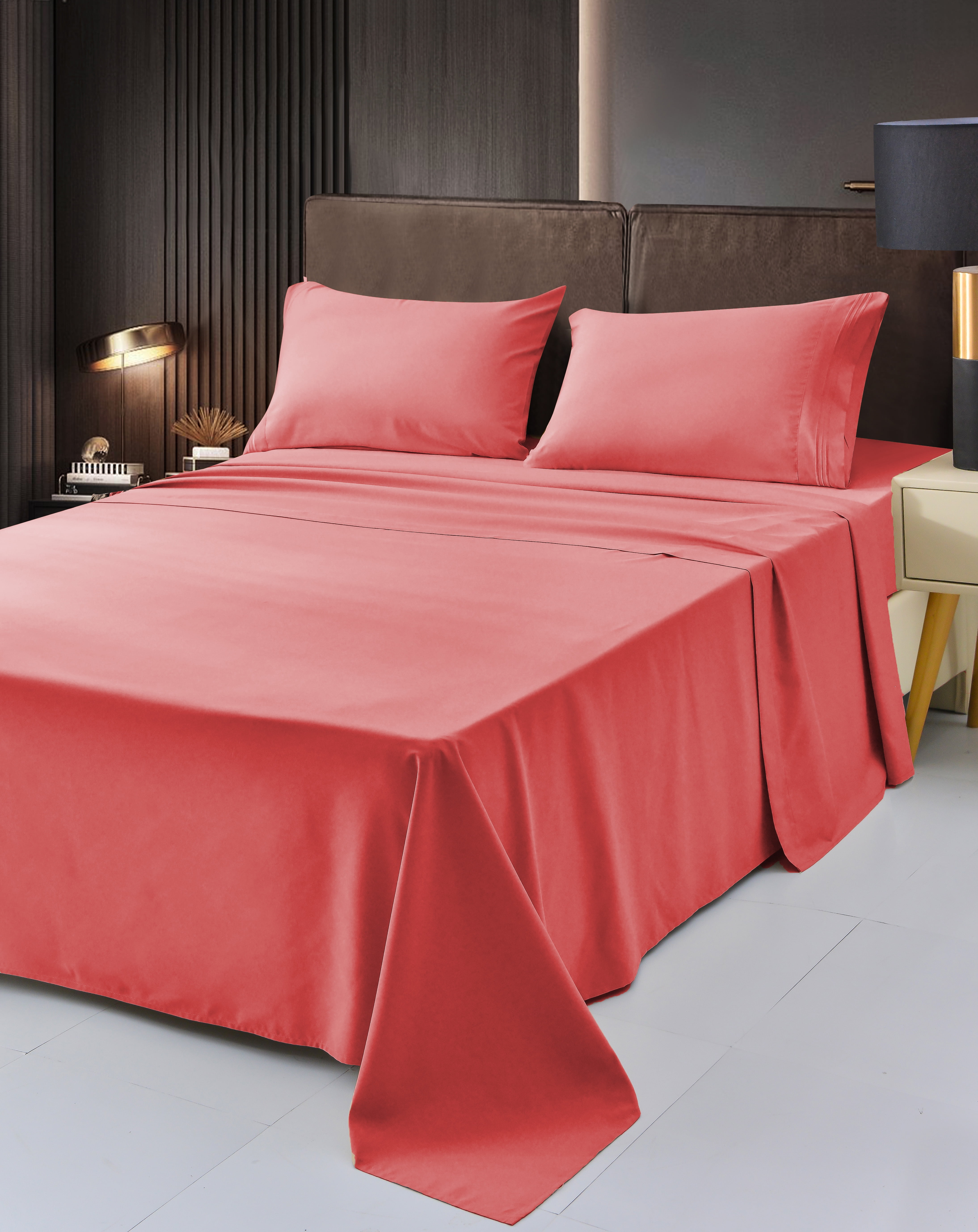 7 Piece Rayon Made From Bamboo Sheet Set by OKAO, Split Coral Sheets