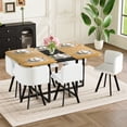 7-Piece Rectangular Dining Table Set, Fixed Two-Tone Wood Grain & Black ...