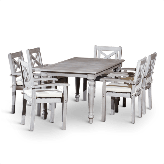 7-Piece Rectangular Patio Dining Set with Umbrella Hole, Silver Gray Finish