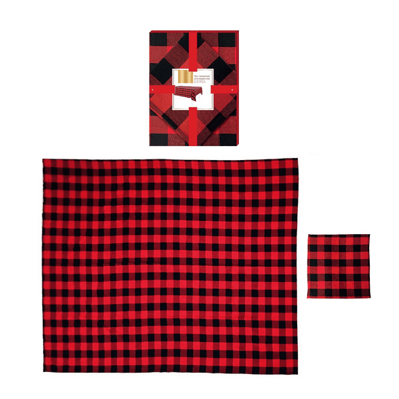 7-Piece Red/Black Buffalo Plaid Tablecover & Napkins Set Rustic Holiday, Party, and Everyday Decor