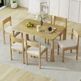 thumbnail image 1 of 7-Piece Retro Dining Table Set, 60" Solid Wood Kitchen Table Set with 6 Upholstered Chairs and Thicken Seats, Easy Assembly for Dining Room, Natural, 1 of 7