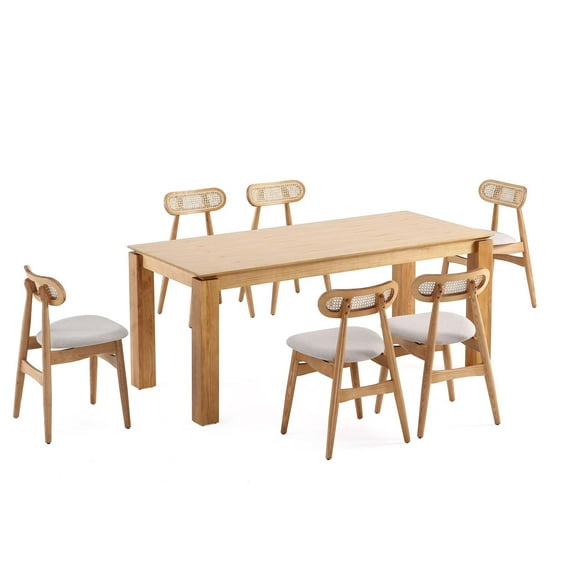 7-Piece Rockaway Solid Wood Dining Set in Natural with 6 Colbert Dining Chairs