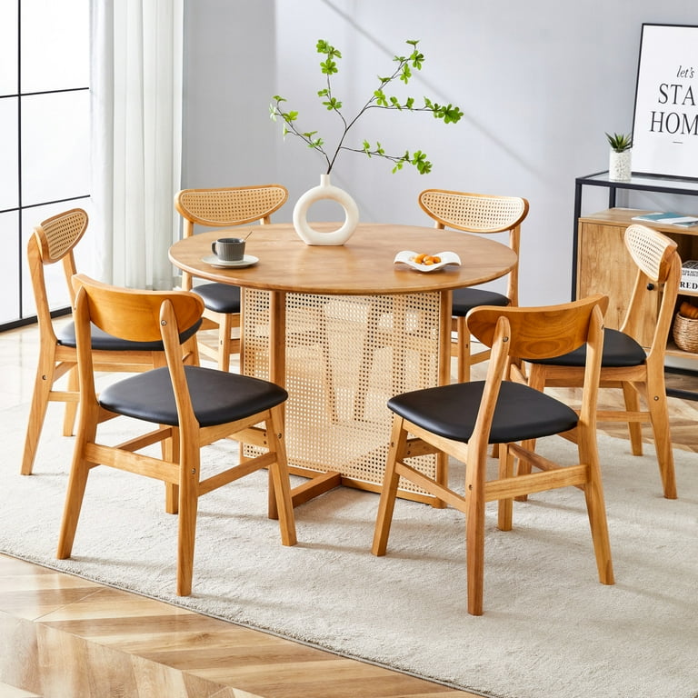 Upholstered Chairs Round Farmhouse Dining Table Set For Piece