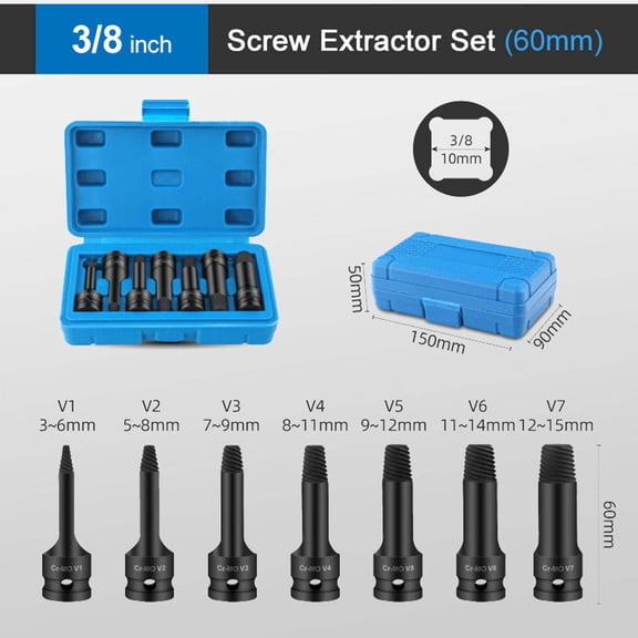 7-Piece Screw Extractor Set for Removing Damaged Screws - Durable Chromium Vanadium Steel, Organized Storage Case, Versatile Tools for Broken Screws and Studs