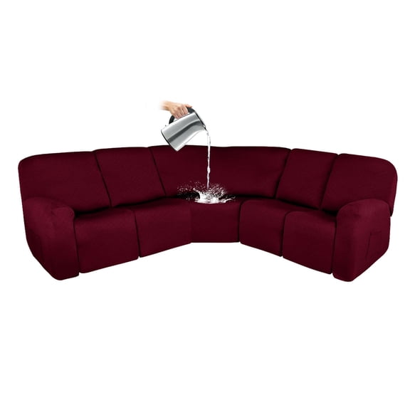 7 Piece Sectional Couch Covers Waterproof, 5 Seater Recliner Cover L Shape Recliner Chair Cover with Elastic Bottom Furniture Protector for Corner Sofa-Grey-5 Seater