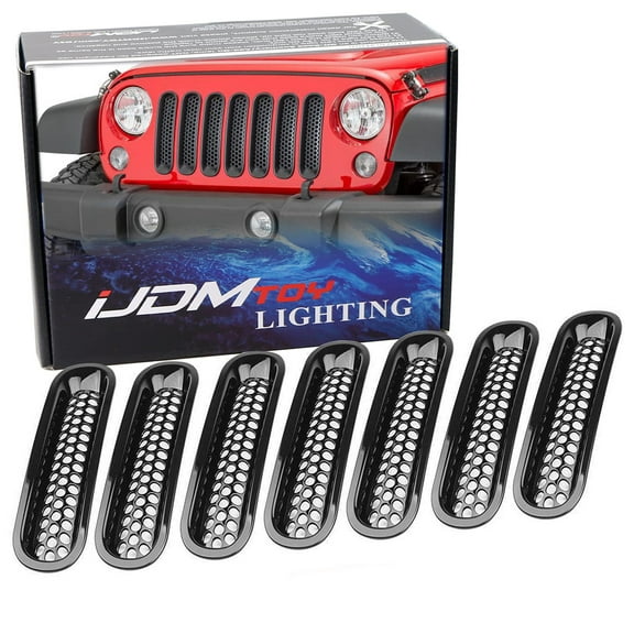 7-Piece Set Black Front Grille Trim Insert Cover Kit For Jeep 2007-2017 Wrangler JK 2-Door 4-Door