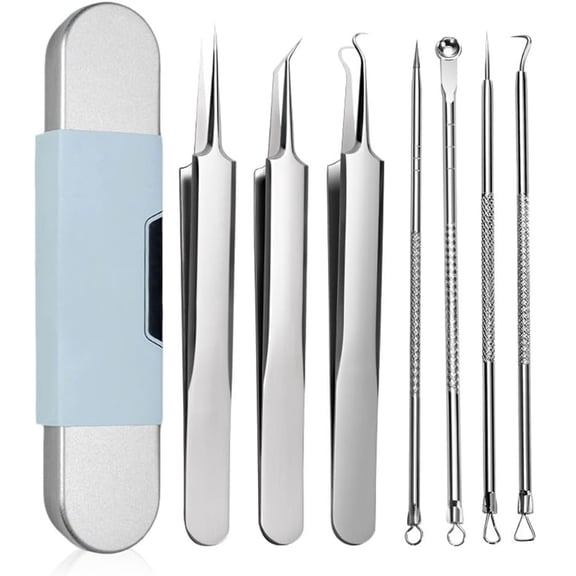 7 Piece Set Blackhead Extraction,Stainless Steel Blackhead Remover, Comedones Extractor, Professional Facial Blackhead Remover Tweezers