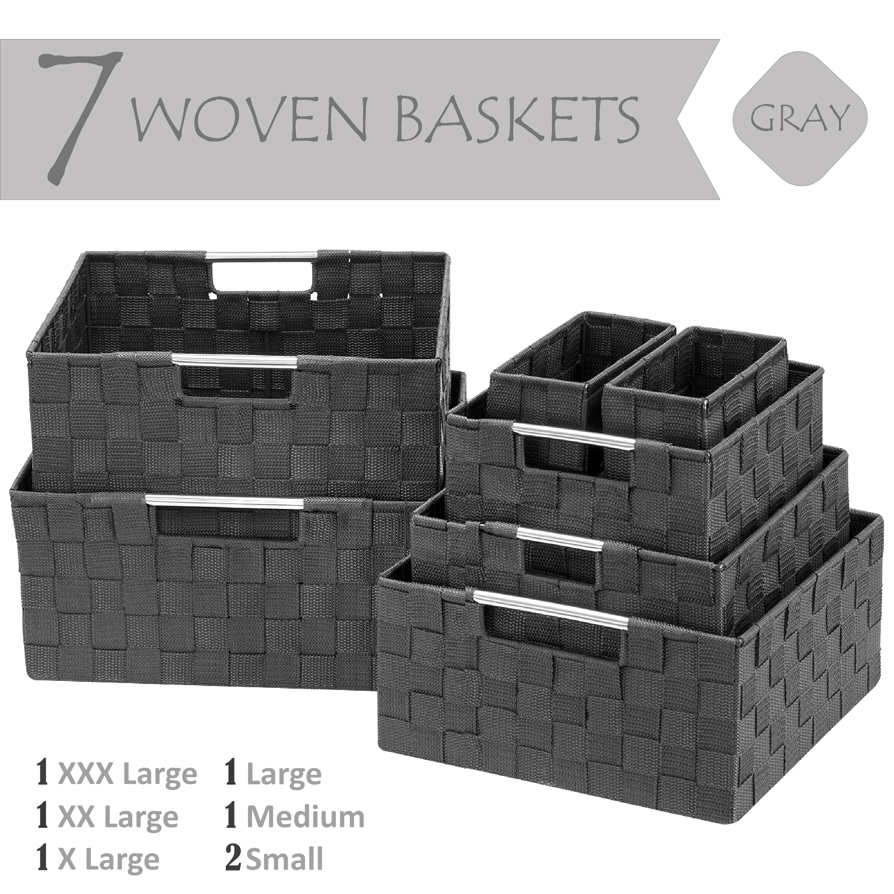 7 Piece Set Decorative & Durable Woven Fabric Storage Baskets, Shelf & Closet Organization