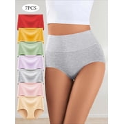 7-Piece Set of Soft & Comfortable High-Waisted Plus Size Womens Underwear for Fall/Winter - Breathable Seamless Briefs, Minimalist Cut, Multi-Color Combo, Ideal for Everyday Casual Wear, Comfortable