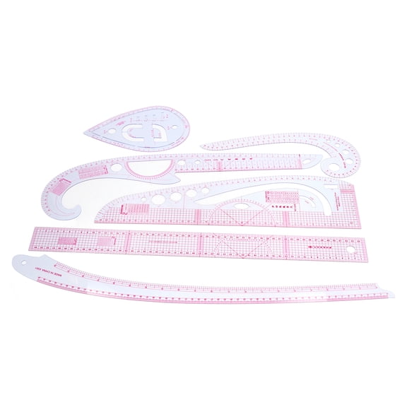 7-Piece Sewing Ruler French Curve Pattern Making Template Tool Kit with Marking Wheel for Designers and Tailors, 24.0 x 2.2 Inches / 61.0 x 5.5 cm