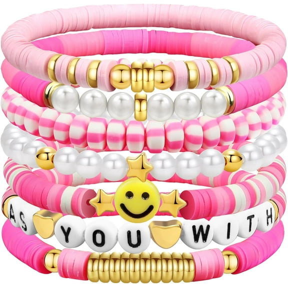 7-Piece Smiley Friendship Stretchable Layered Bracelets for Women, Halloween & Christmas Gifts