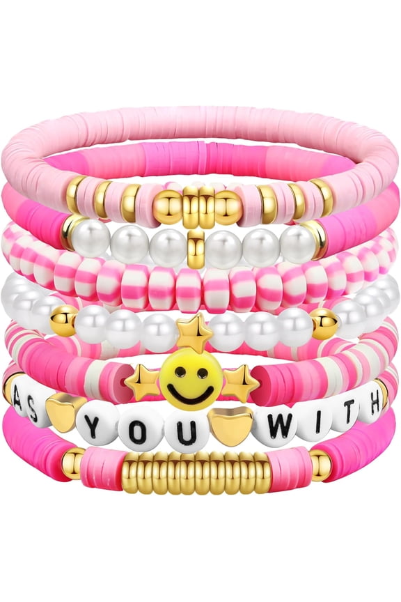 7-Piece Smiley Friendship Stretchable Layered Bracelets for Women, Halloween & Christmas Gifts