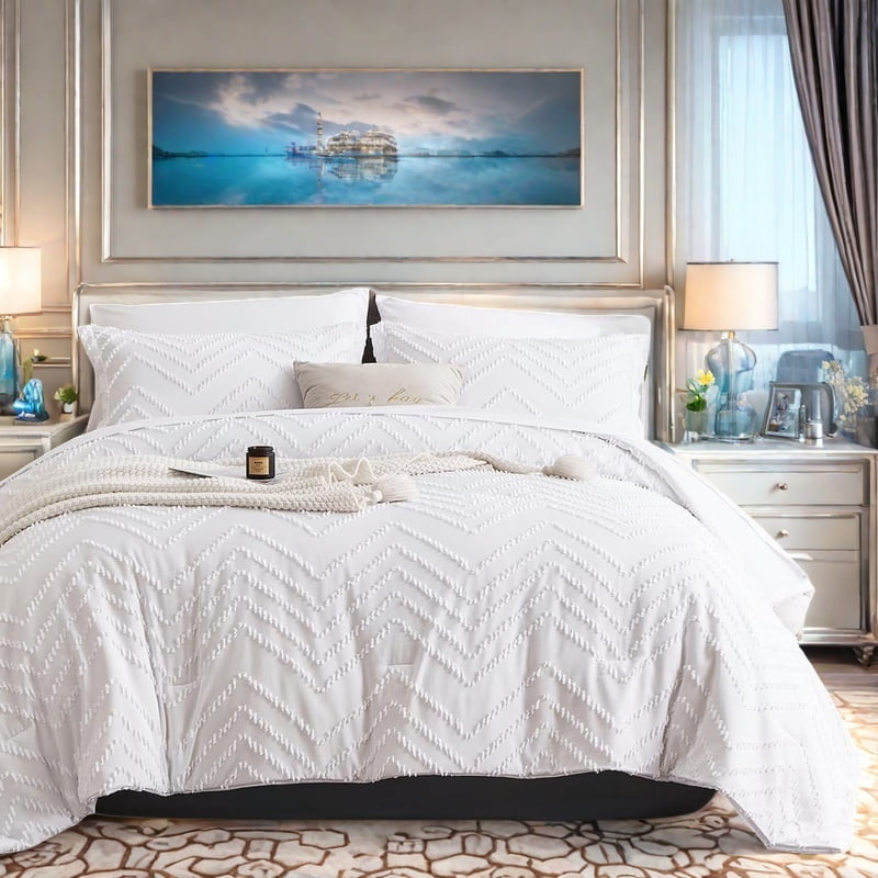 Davulos King Comforter Set 7 Pieces Soft Bedding Sets White King Bed in ...