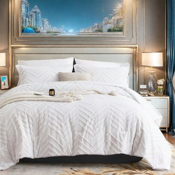 Davulos Queen Comforter Set 7 Pieces Soft Bedding Sets White Queen Bed in a Bag with Comforter, Sheets, Pillowcases & Shams