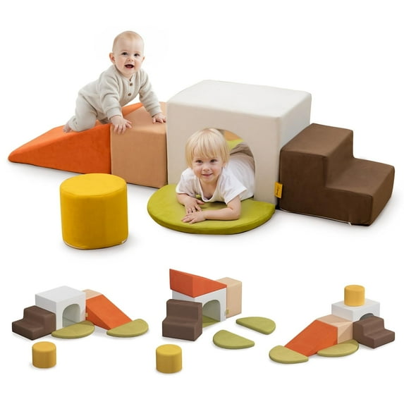 7-Piece Soft Foam Climbing Blocks Set for Toddlers & Babies, Includes Tunnel & Cylinder