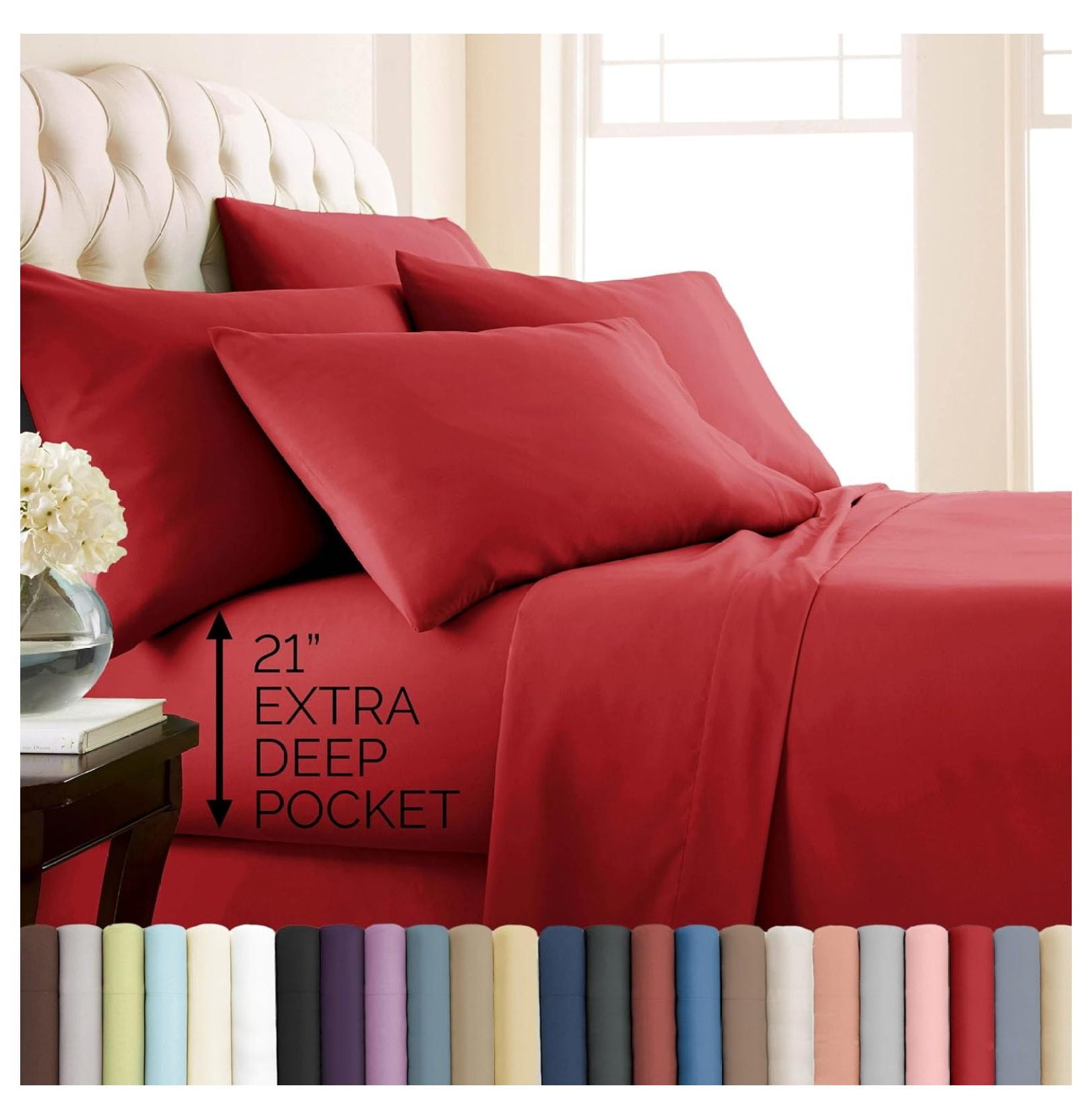 7-Piece Split King Sheet Set Luxury Bedding, 21-Inch Deep Pocket Split ...