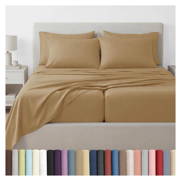 7-Piece Split King Sheets Sets for Adjustable Bed, 21-Inch Deep Pocket King Sheet Set, Microfiber Sheet Set, Luxury Bedding, Taupe Pillow Cases, Taupe Sheets