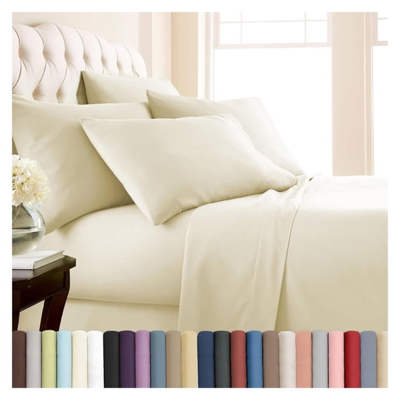 7-Piece Split King Sheets Sets for Adjustable Bed, 21-Inch Extra Deep Pocket King Sheets, Deep Pocket Fitted Sheet, Oversized Flat Sheet, Cream Pillow Cases 4 Pack, Cream