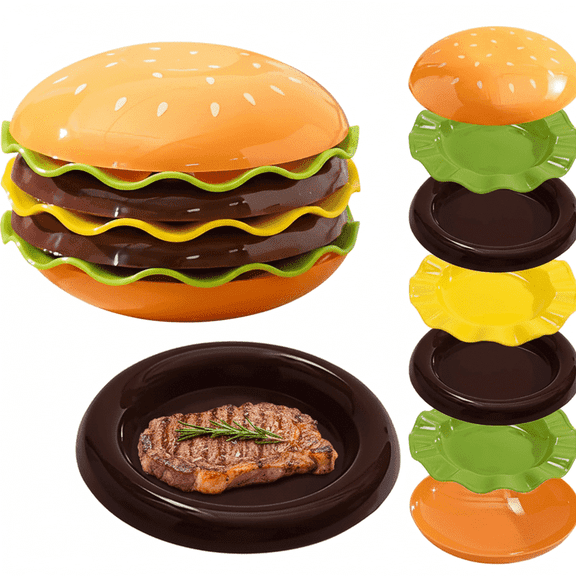 7-Piece Stackable Burger Plate Set - Fun Home Cooking Game, Family Game Kitchen Sets, Mini Bone Spitting Disc, Nut Shell Plate, Fun Little Gift for Christmas Family Gathering