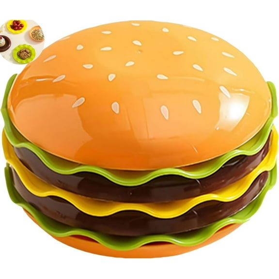 7-Piece Stackable Burger Plate Set, Novelty Stackable Burger Dinnerware Set, Hamburger Shape Individua Small Appetizer Plates for for Hot Pot Sushi Snacks Party Tableware (Burger)