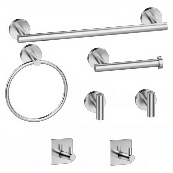 stusgo 7-Piece, Stainless Steel Bathroom Hardware Set Wall Mounted Bathroom Set- 16''Towel Bar, Toilet Paper Holders, Towel Ring,Robe Hooks,Adhesive Wall Hooks(Silver)