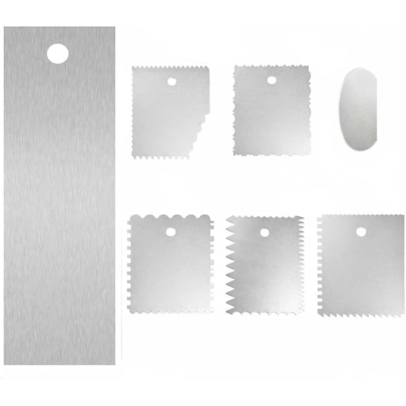 7-Piece Stainless Steel Cake Decorating Scraper set, Professional Edge Combs, Large Icing Smoothers for Butter,cream, Frosting, Mousse, and Baking Projects