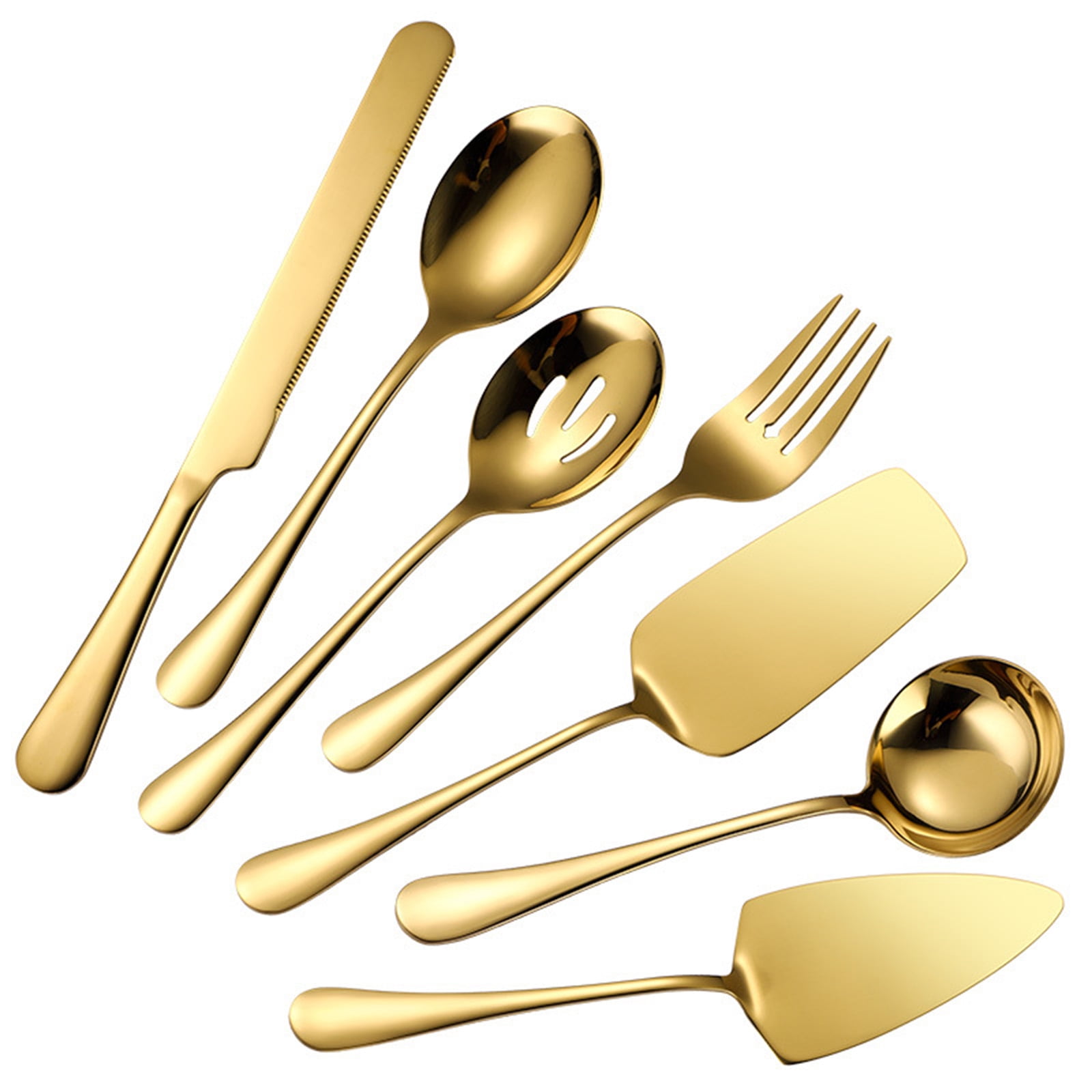 7 Piece Stainless Steel Flatware Serving Utensil Set Hostess Silverware