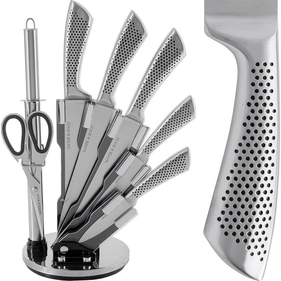 Mayer & Boch Stainless Steel Knife Set with Rotating Stand, 7 Piece