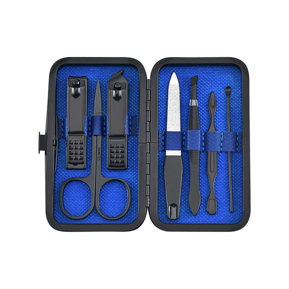 7-Piece Stainless Steel Manicure Tool Set with Nail Clippers Scissors, Compact 11x6cm Size for Travel Home Nail Care
