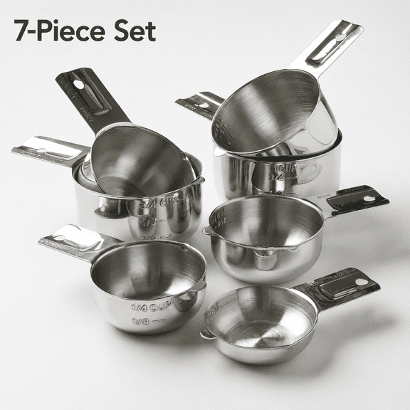7 Piece Stainless Steel Measuring Cup Set, Nesting Dry and Liquid Measuring Cups for Baking, Cooking and Kitchen Prep