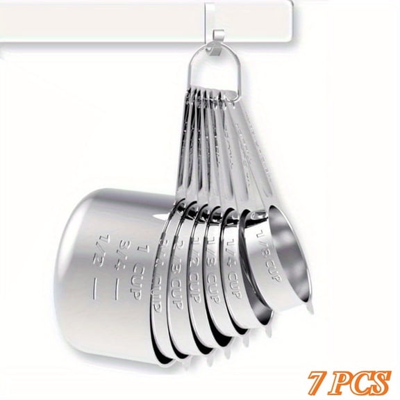 7-Piece Stainless Steel Measuring Cups Set - Professional Stackable Metal Measuring Cups for Baking and Cooking with Engraved Markings
