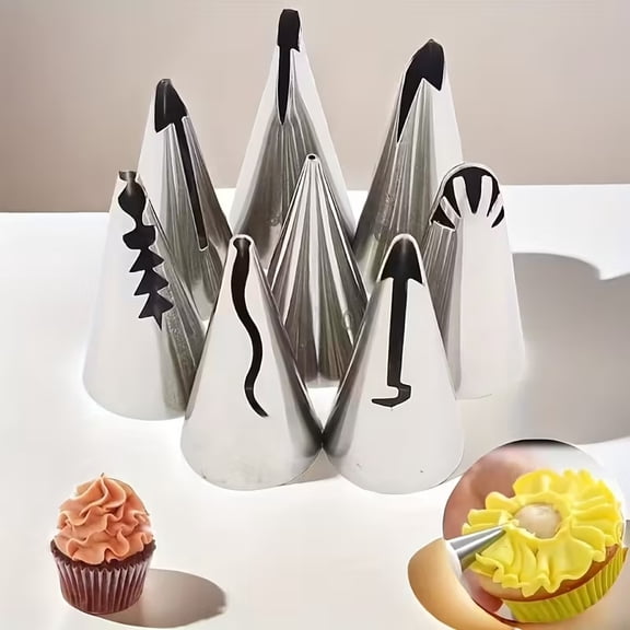 7-Piece Stainless Steel Pastry Decorating Spout Set - Professional Cake Decorating Kit for Cupcakes, Cookies & Pastries