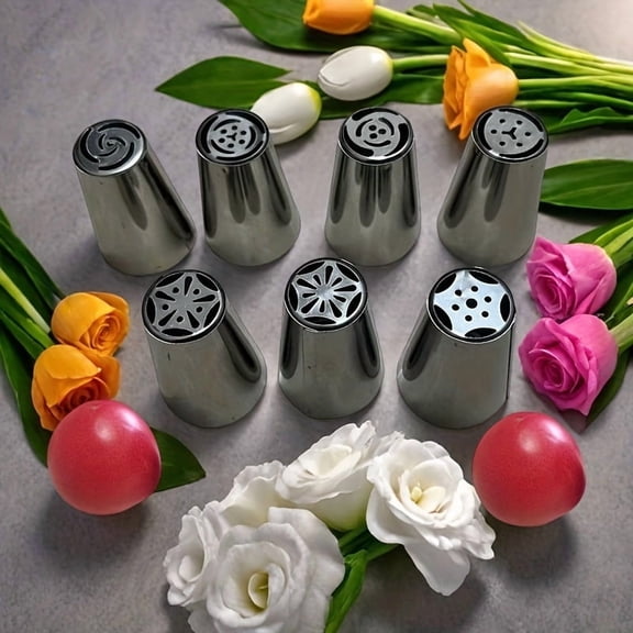 7-Piece Stainless Steel Piping Tips Set - Essential Baking Tools for Cupcakes, Cakes & Cookies