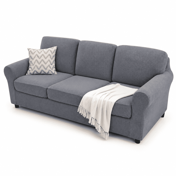 7 Piece Stretch Light Gray Large Sofa Slipcover Set Furniture Protector