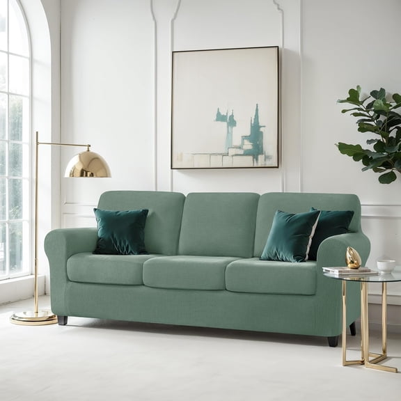 7-Piece Stretch Sofa Slipcover Set with Separate Cushion and Backrest Covers for Large Couches, Dark Cyan