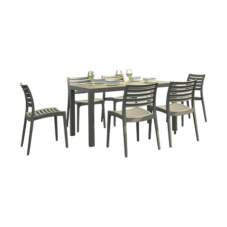 Luxury Commercial Living 7-Piece Taupe Brown Rectangular Patio Dining Set 55"