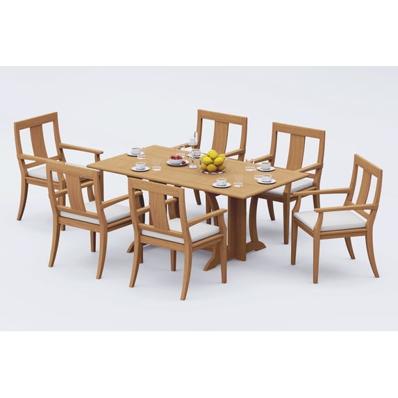 7-Piece Teak Dining Set: 69" Folding Table + 6 Osbo Arm Chairs